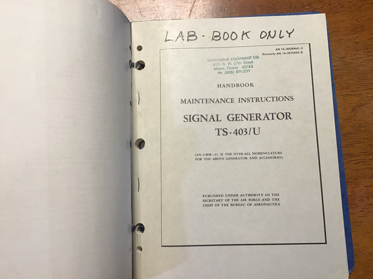 WWII/Korean War TS-403/U Signal Generator Maintenance Manual AN 16-35TS403-3 AN/URM-61
