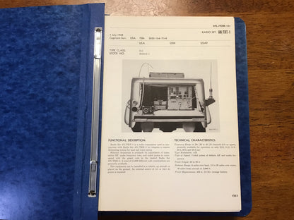 1958 MIL-HDBK-161 AN/TRT-1 Radio Set Military Handbook Cold War Communications Manual