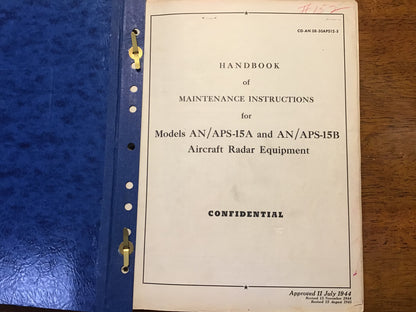 WWII AN/APS-15A AN/APS-15B Aircraft Radar Maintenance Manual 1944/45 Confidential