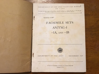 TM 11-2258 AN/TXC-1 Facsimile Sets Army Technical Manual NAVSHIPS 91068 1947