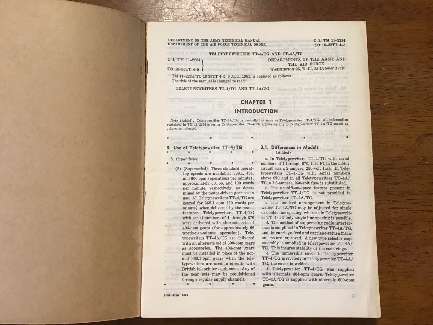TM 11-2234 Teletypewriter TT-4/TG Technical Manual April 1951 Army Air Force C1 1968