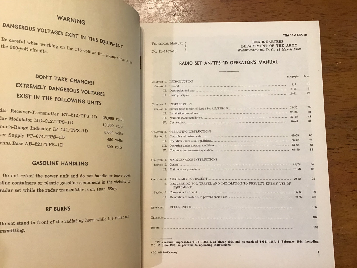 TM 11-1167-10 AN/TPS-1D Radar Operator’s Manual March 1958 U.S. Army Technical Manual