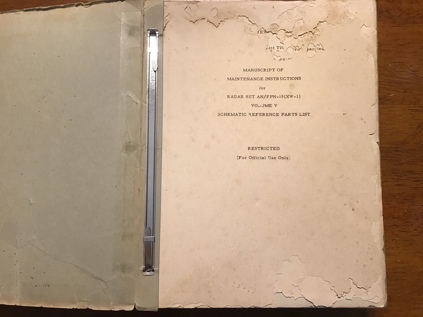 AN/FPN-15 XW-1 Radar Maintenance Manual Vol V Schematic Parts List Restricted Military