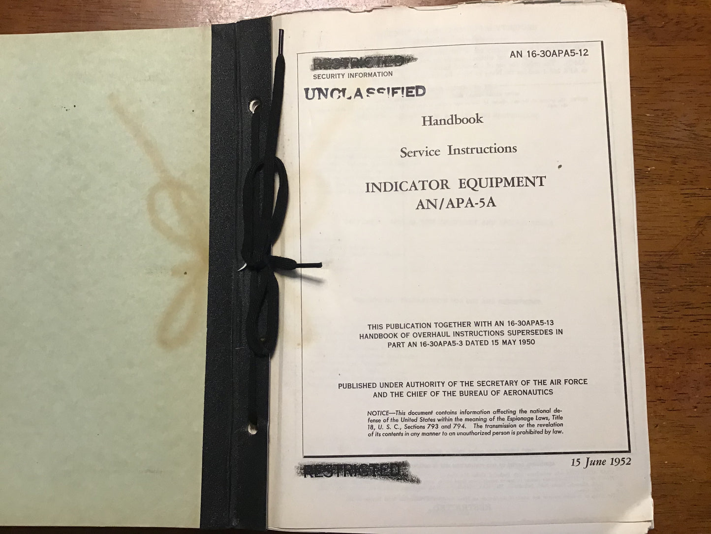 1952 AN/APA-5A Indicator Equipment Service Instructions Manual AN 16-30APA5-12 Radar