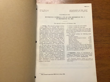 1954 ORD 5-4-1 Army Supply Manual Cross-Reference List Reference Symbols A-ZZ Ordnance