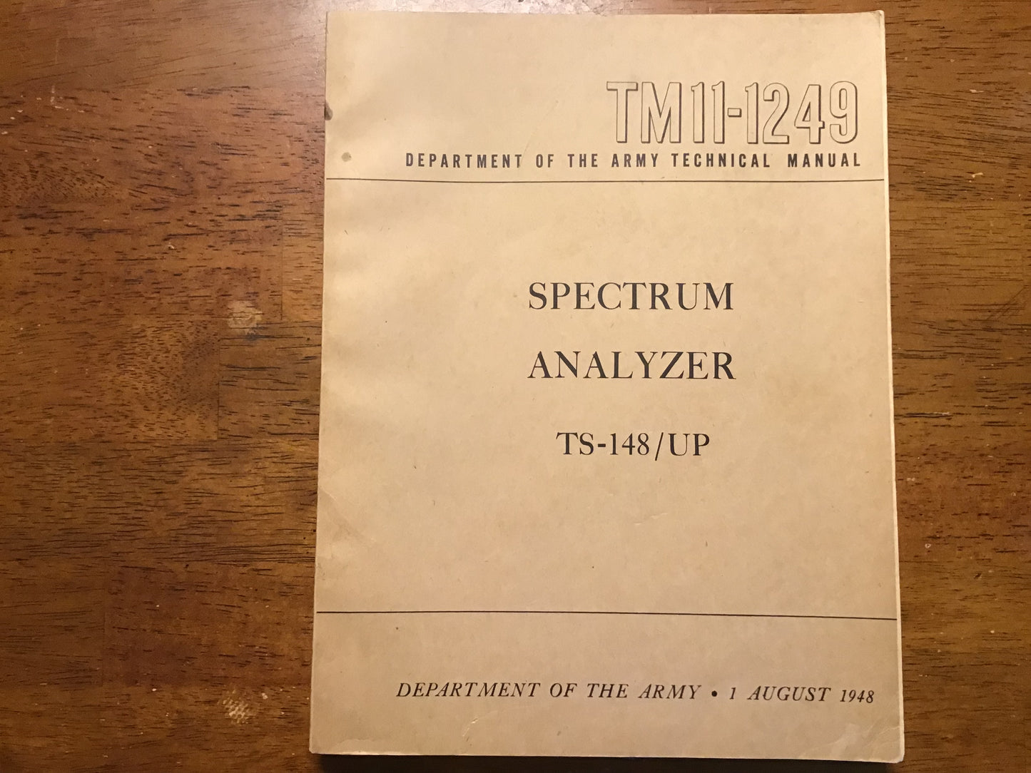 1948 TM 11-1249 Spectrum Analyzer TS-148/UP U.S. Army Technical Manual Signal Corps
