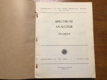 1948 TM 11-1249 Spectrum Analyzer TS-148/UP U.S. Army Technical Manual Signal Corps
