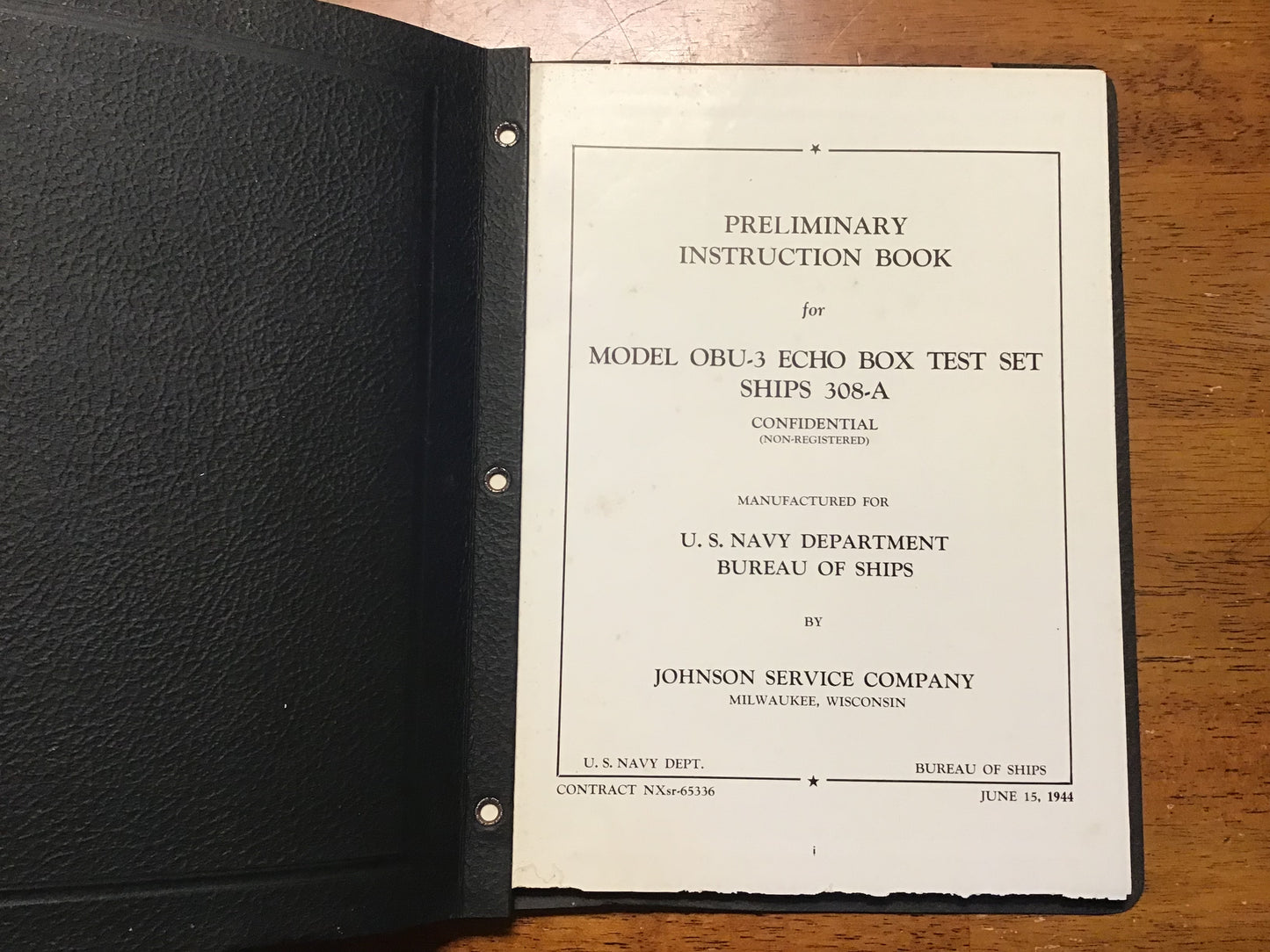 WWII US Navy Model OBU-3 Echo Box Test Set SHIPS 308-A Manual 1944 Confidential
