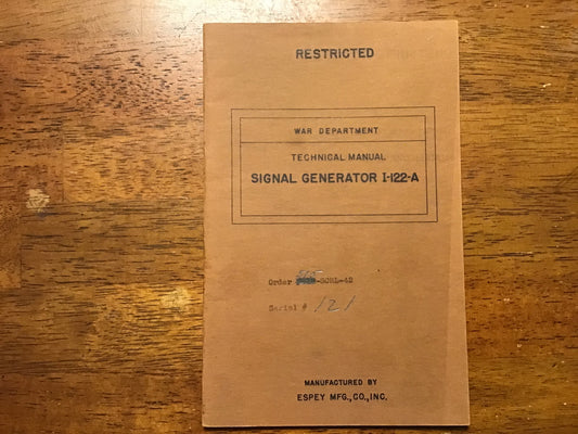 WWII Signal Generator I-122-A Manuals Lot TM 11-1039 & Espey Instruction Book Restricted