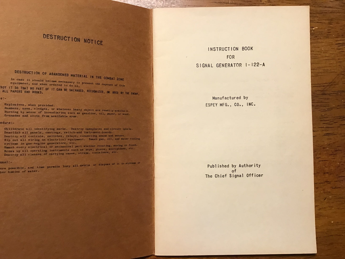 WWII Signal Generator I-122-A Manuals Lot TM 11-1039 & Espey Instruction Book Restricted