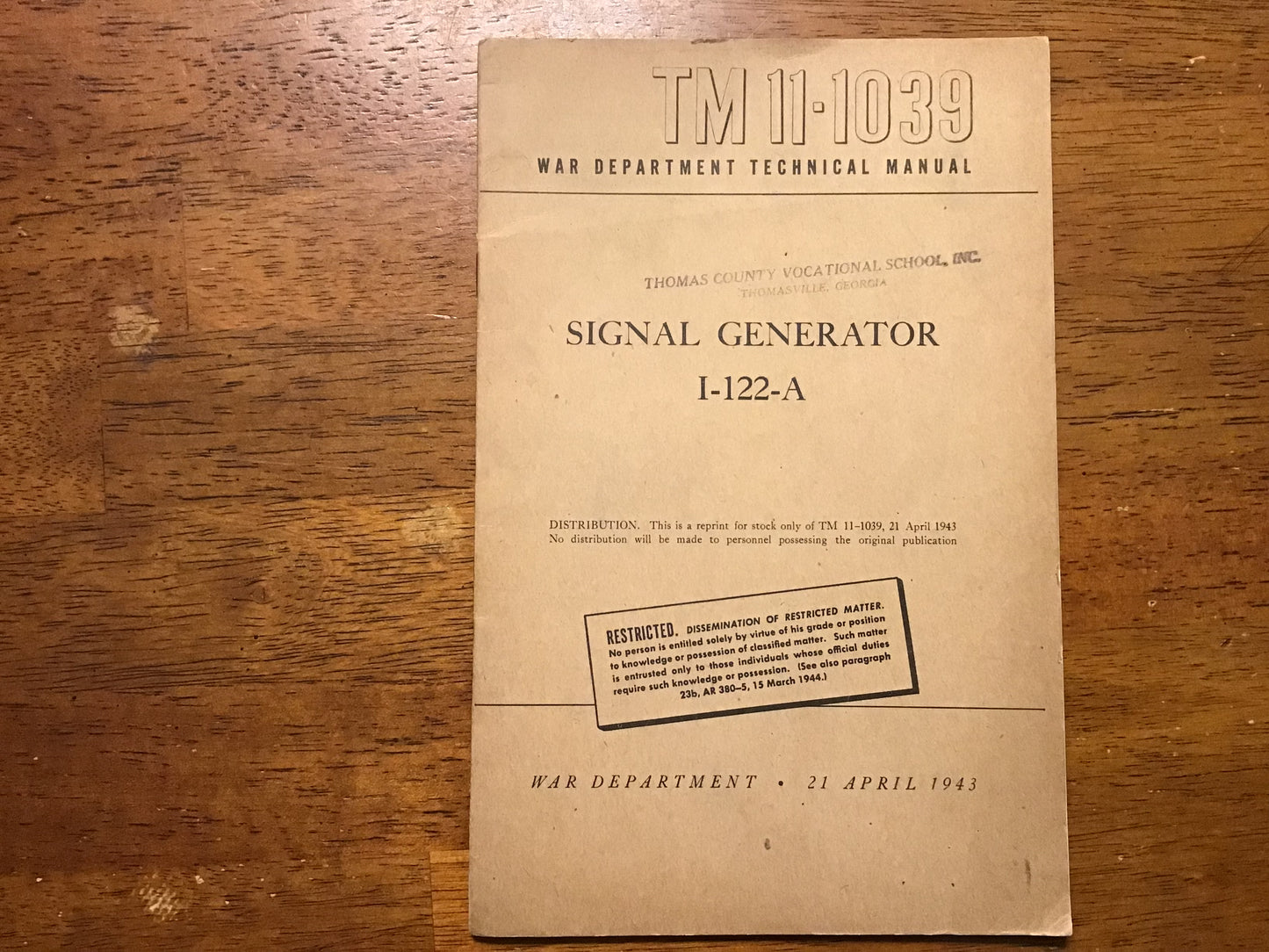 WWII Signal Generator I-122-A Manuals Lot TM 11-1039 & Espey Instruction Book Restricted
