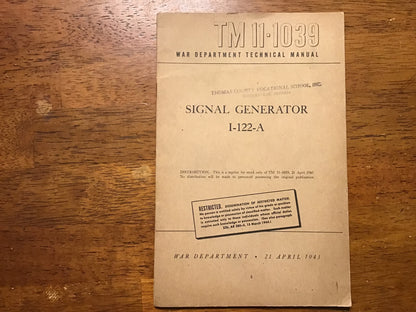 WWII Signal Generator I-122-A Manuals Lot TM 11-1039 & Espey Instruction Book Restricted