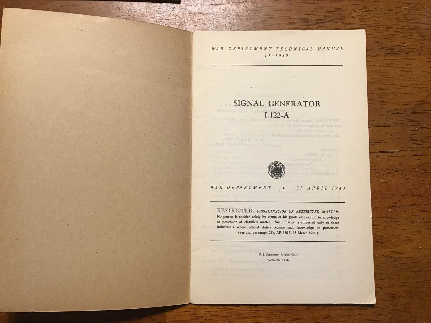 WWII Signal Generator I-122-A Manuals Lot TM 11-1039 & Espey Instruction Book Restricted