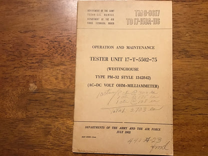 TM 9-9617 TO 17-15BA-116 Tester Unit 17-T-5502-75 PM-32 Manual 1952 Westinghouse