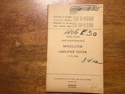 TM 9-9609 TO 16-1-264 Modulator Amplifier Tester 17-T-5538 Manual 1952 Army Air Force