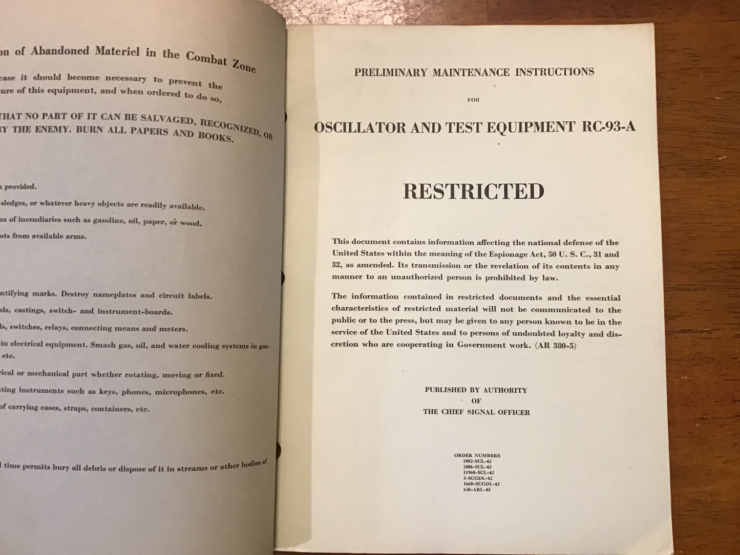 WWII Bendix RC-93-A Oscillator Test Equipment Maintenance Manual Restricted Signal Corps