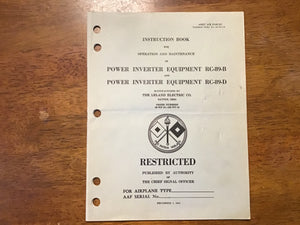 WWII Army Air Forces RC-89-B RC-89-D Power Inverter Equipment Manual 1942 Restricted