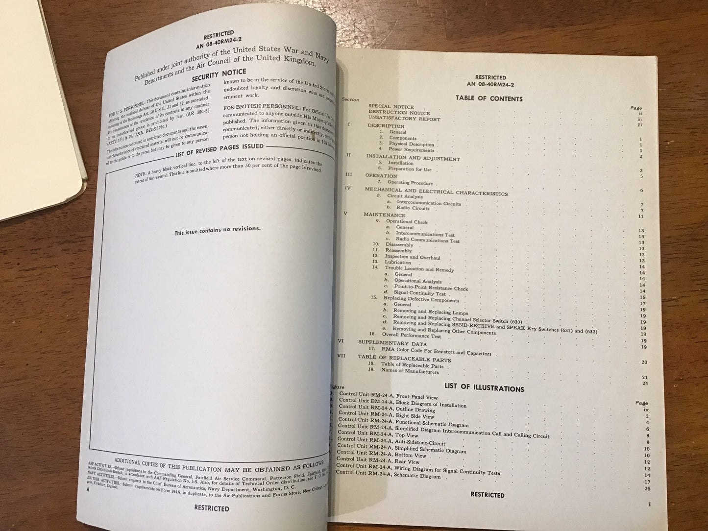 WWII Control Unit RM-24-A Maintenance Manual 1943 AN 08-40RM24-2 Restricted Army Air Forces