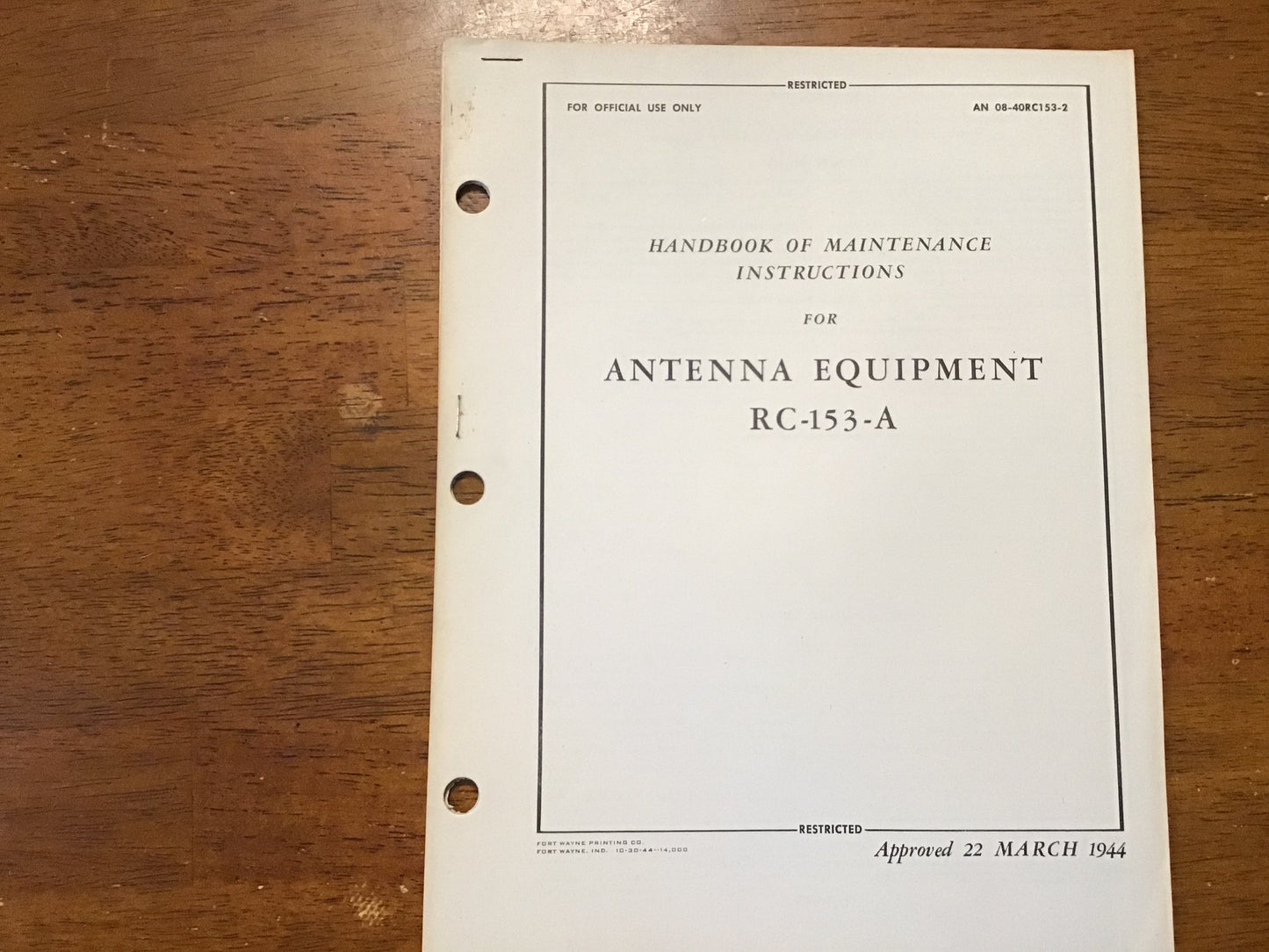 WWII RC-153-A RC-153-B RC-213-A Antenna Equipment Manual & Parts List Lot 1944-1946