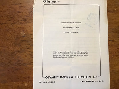 WWII & Korean War KY-86/APN Keyer Manual Lot Olympic Radio 1954 Parts Breakdown