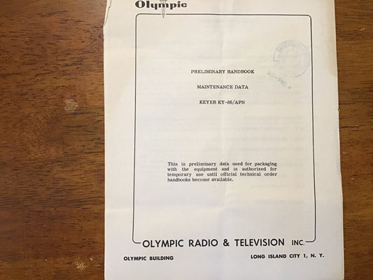 WWII & Korean War KY-86/APN Keyer Manual Lot Olympic Radio 1954 Parts Breakdown