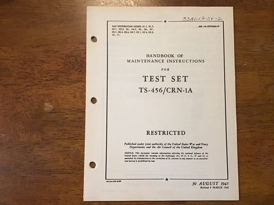 WWII Test Set TS-456/CRN-1A Maintenance Manual 1945/1946 Radar Radio Restricted