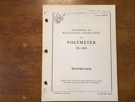 WWII & Cold War Voltmeter IS-189 Technical Manual & Spare Parts Lot 1945-1959 USAF Navy