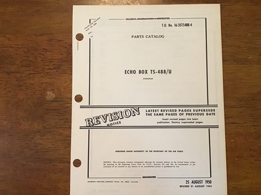USAF Echo Box TS-488/U Parts Catalog T.O. 16-35TS488-4 Fairchild 1954 Technical Manual