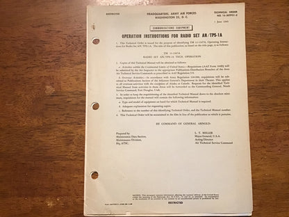 WWII 1945 USAAF Technical Order 16-30TPS1-2 Radio Set AN/TPS-1A Supplement Manual Radar