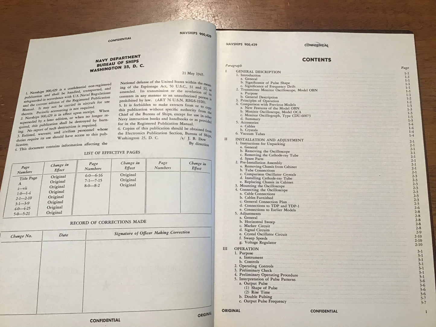 WWII US Navy OBN Transmitter Monitor Oscilloscope Manual NAVSHIPS 900429 1945