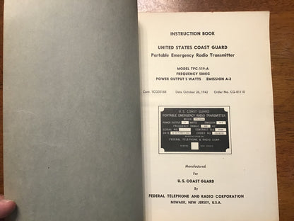 Rare 1942 US Coast Guard TPC-119-A Emergency Radio Transmitter Instruction Manual