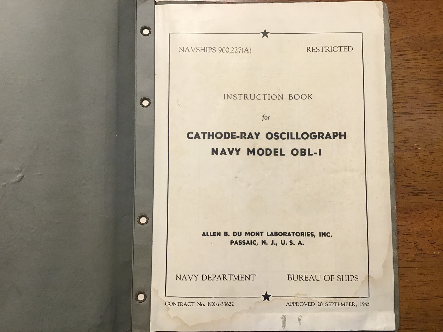 WWII US Navy NAVSHIPS 900,227(A) OBL-1 Cathode Ray Oscillograph Manual 1945 DuMont