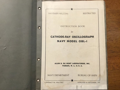 WWII US Navy NAVSHIPS 900,227(A) OBL-1 Cathode Ray Oscillograph Manual 1945 DuMont