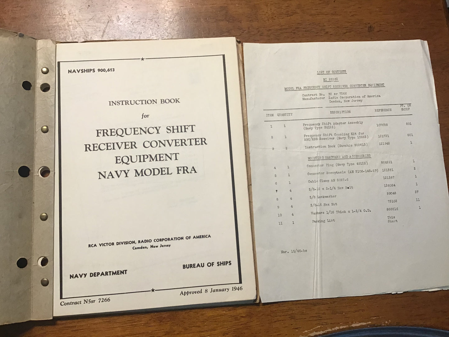 WWII US Navy NAVSHIPS 900-613 Model FRA Frequency Shift Receiver Converter Manual RCA 1946