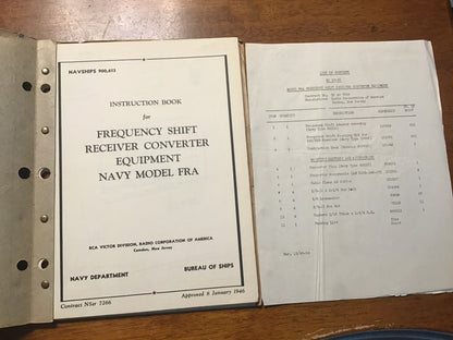 WWII US Navy NAVSHIPS 900-613 Model FRA Frequency Shift Receiver Converter Manual RCA 1946