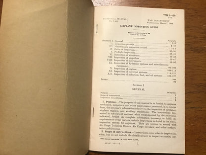 WWII US Army Air Corps TM 1-415 Airplane Inspection Guide Technical Manual 1942 Original