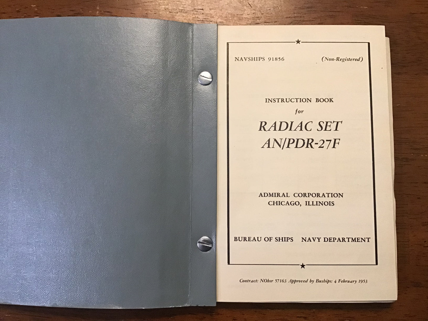 1953 U.S. Navy NAVSHIPS 91856 Instruction Book for Radiac Set AN/PDR-27F Radiation Detector Manual