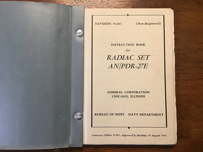 1952 U.S. Navy NAVSHIPS 91685 Radiac Set AN/PDR-27E Instruction Manual Cold War Radiation Detector