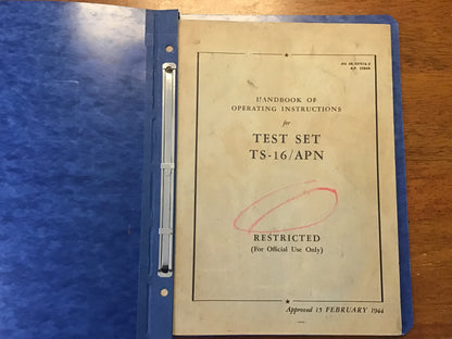 WWII U.S. Navy Test Set TS-16/APN Operating Instructions Manual 1944 Radar Test Equipment Restricted