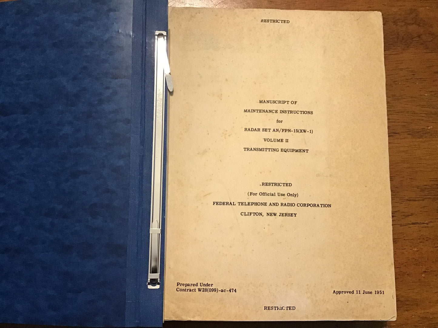 1951 AN/FPN-15(XW-1) Radar Set Maintenance Manual Vol II Transmitting Restricted