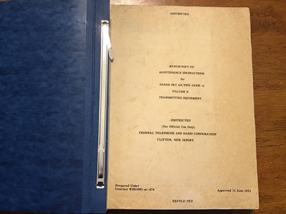 1951 AN/FPN-15(XW-1) Radar Set Maintenance Manual Vol II Transmitting Restricted