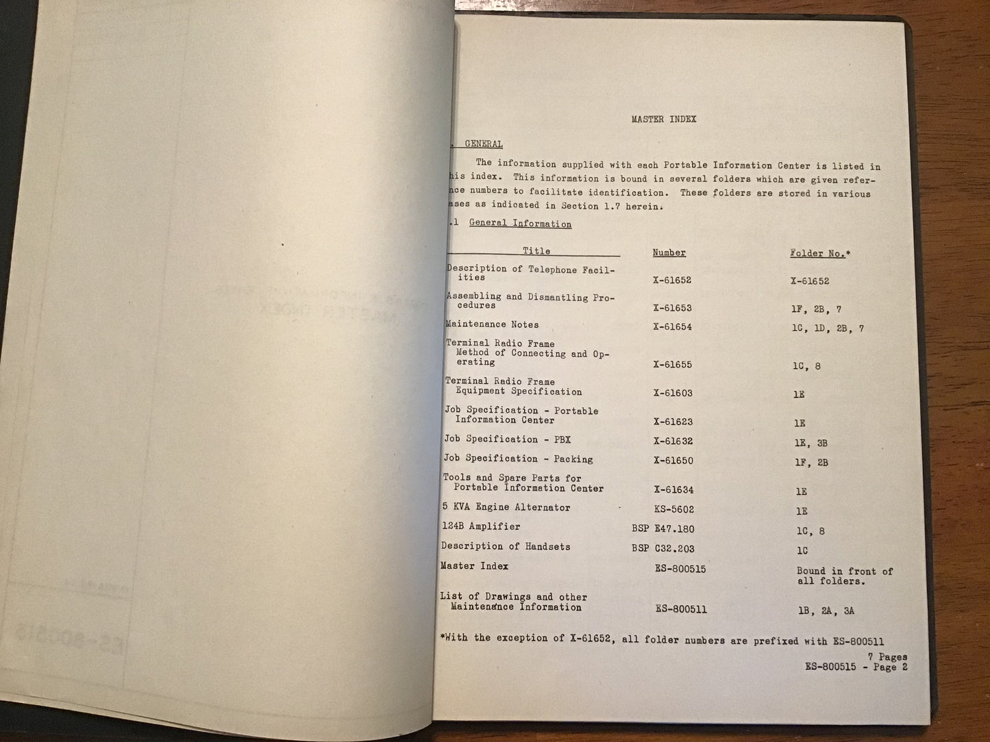 1942 Bell Telephone Labs Portable Information Center Master Index ES-800515 WWII