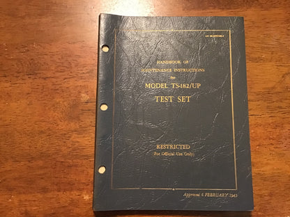 WWII 1945 TS-182/UP Test Set Maintenance Manual IFF Radar Restricted w/ Errata