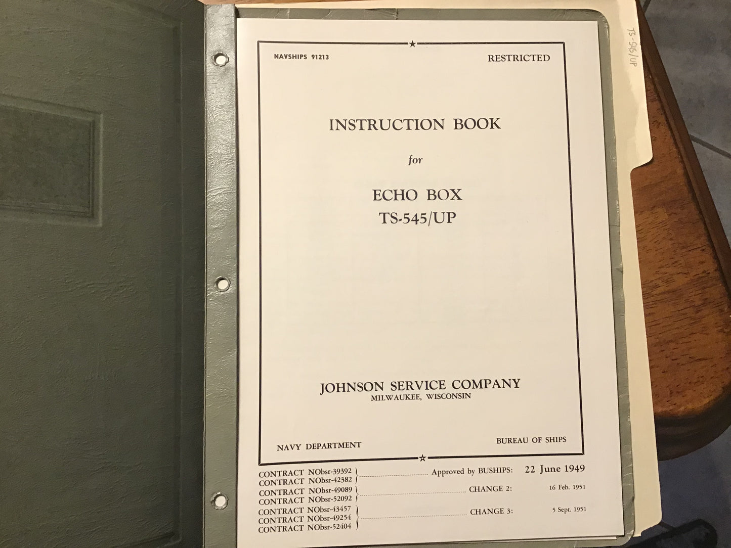 Cold War U.S. Navy NAVSHIPS 91213 TS-545/UP Echo Box Radar Test Equipment Instruction Manual (Restricted)