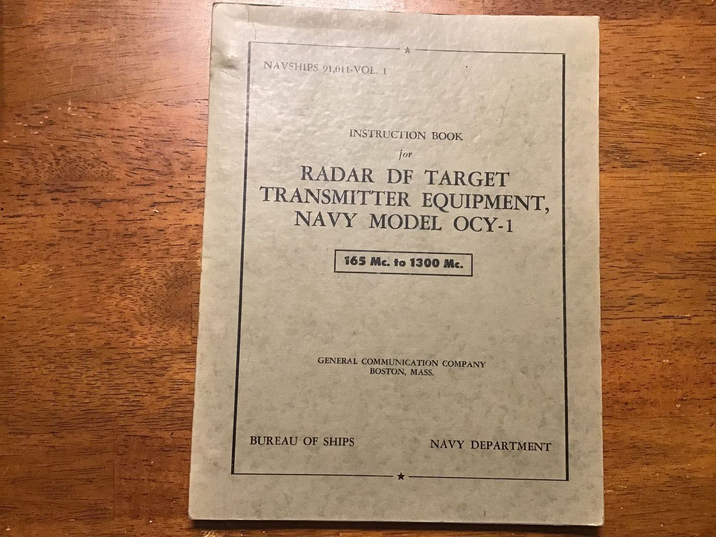 Cold War U.S. Navy NAVSHIPS 91,011 Vol. 1 Radar DF Target Transmitter Equipment Navy Model OCY-1 Manual (1947)