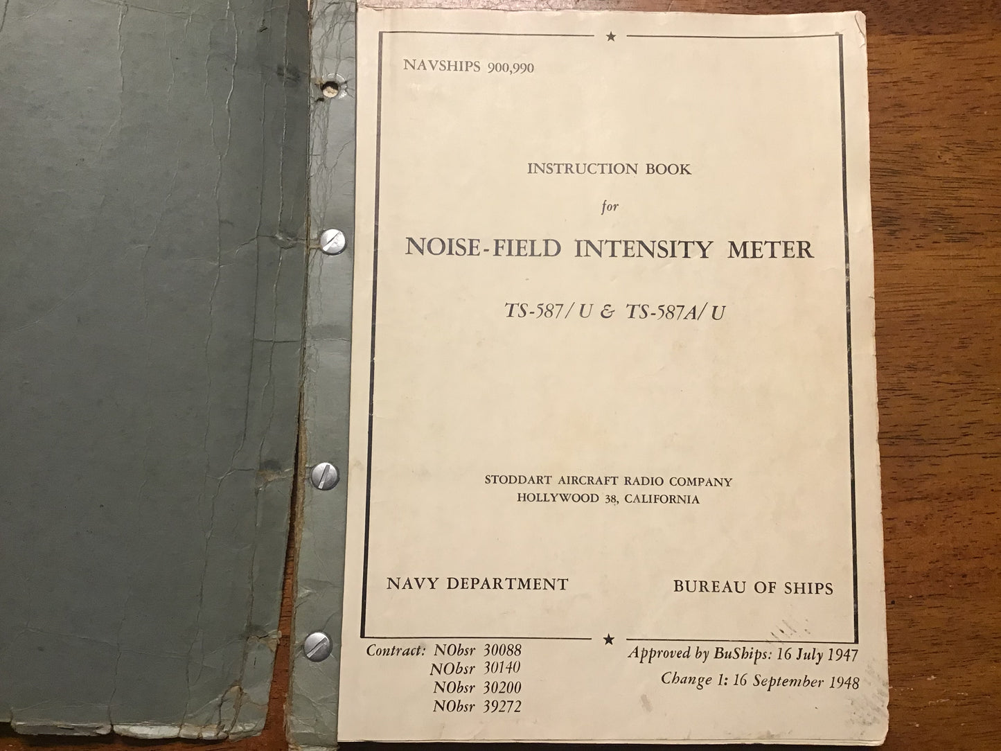 Cold War U.S. Navy NAVSHIPS 900,990 TS-587/U & TS-587A/U Noise-Field Intensity Meter Instruction Manual (1947/1948)