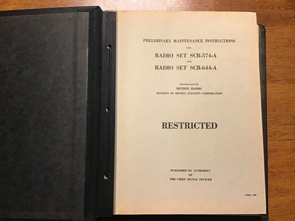 WWII Bendix Radio SCR-574-A / SCR-644-A Restricted Maintenance Manual Binder – BC-639-A, BC-638-A, BC-686-A & More (1943)