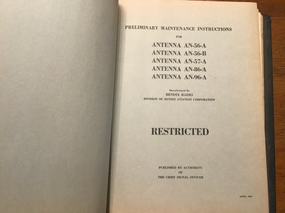 WWII Bendix Radio SCR-574-A / SCR-644-A Restricted Maintenance Manual Binder – BC-639-A, BC-638-A, BC-686-A & More (1943)