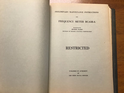 WWII Bendix Radio SCR-574-A / SCR-644-A Restricted Maintenance Manual Binder – BC-639-A, BC-638-A, BC-686-A & More (1943)