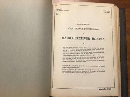 WWII Bendix Radio SCR-574-A / SCR-644-A Restricted Maintenance Manual Binder – BC-639-A, BC-638-A, BC-686-A & More (1943)
